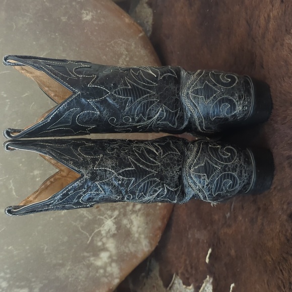 JB DILLON JBW2200 Black goat leather cowgirl boots cutout black lizard inlay 7.5 - Picture 8 of 16